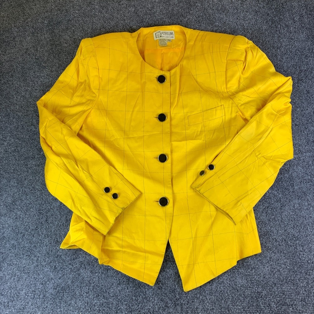 Vintage Atrium Collection Blazer Jacket Womens 11/12 Yellow Windowpane Rayon
